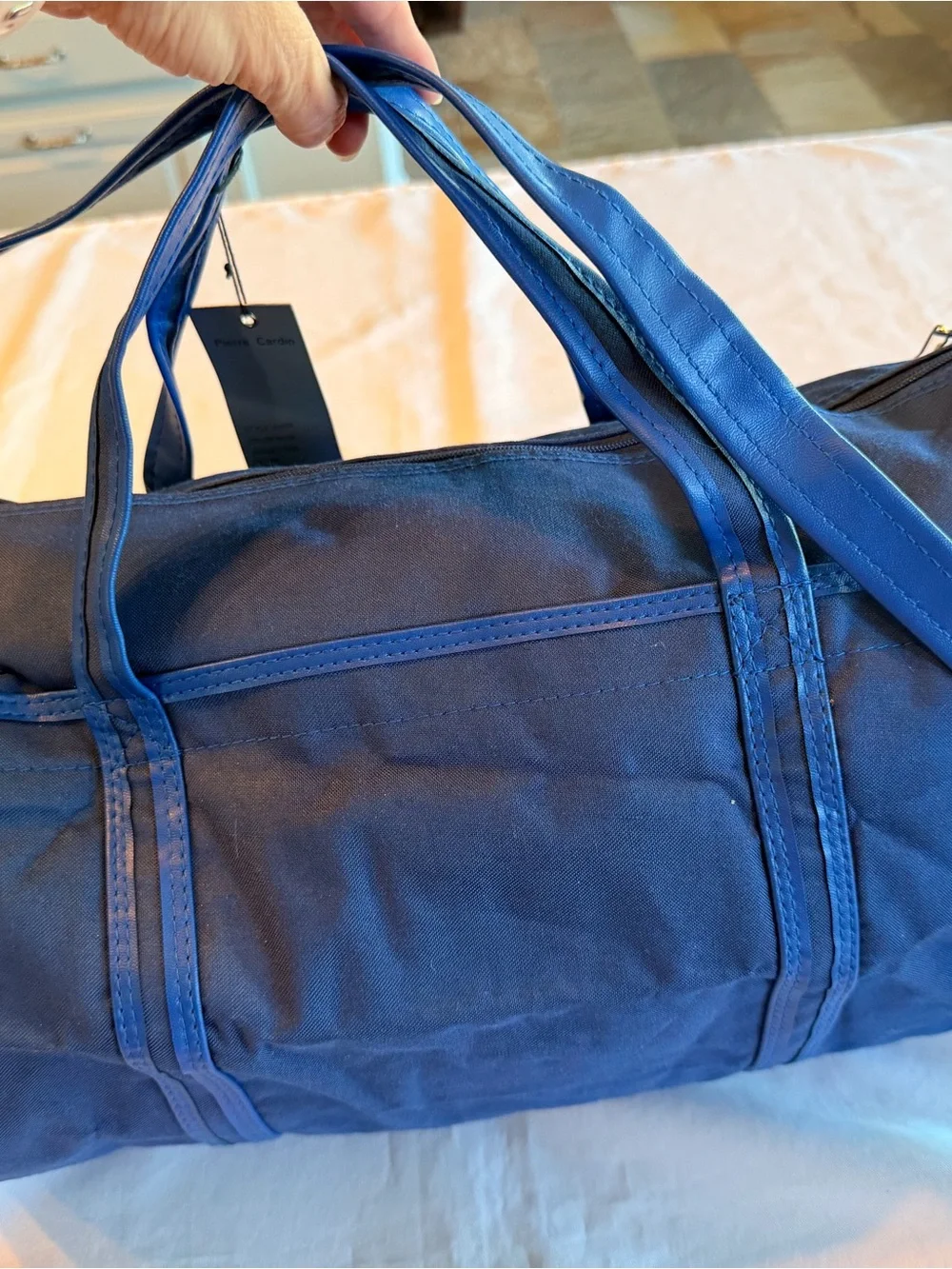 Vintage 1970s RARE NWT Pierre Cardin Blue Canvas Round Tote Duffle Bag